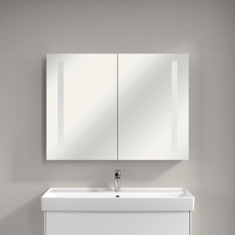 Villeroy & Boch my view 14 My View spiegelkast - met 2 deuren - met geïntegreerde LED verlichting verticaal - 100x75x17.3cm - zilver 1024981