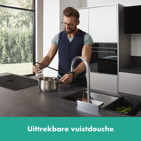 Hansgrohe Aquno Select M81 - 1 greeps keukenkraan - 170 uittrekbare vuistdouche - 3jet - sbox - hoogglans chroom SW878838
