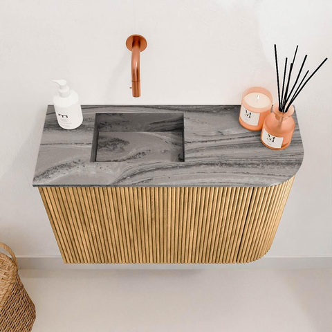Mondiaz JOYA-DLUX 61.6cm toiletmeubel - ronding rechts kleur Oak - Wastafel FAYE positie Links Zonder kraangat kleur Sombra. SW1424284