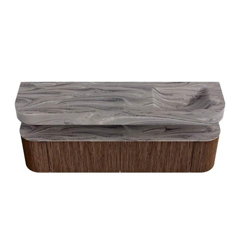 MONDIAZ THOR-DLUX 180cm meuble de salle de bains arrondi gauche + droite couleur Walnut avec 2 tiroirs et 2 portes. Vasque suspendue CLOUD Droite 1 trou de robinet couleur Sombra. SW1466266