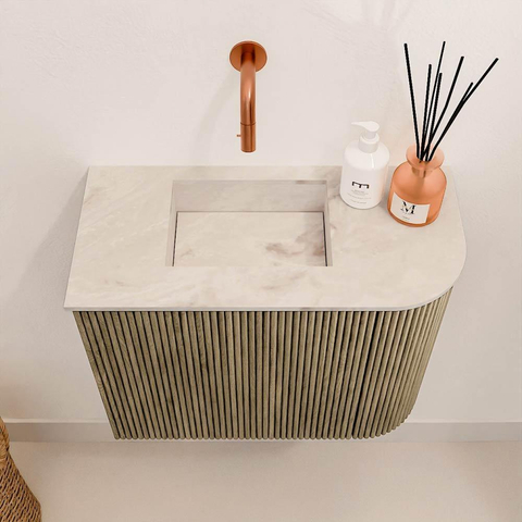 Mondiaz JOYA-DLUX 51.6cm toiletmeubel - ronding rechts kleur Dusk - Wastafel FAYE positie Links Zonder kraangat kleur Frappe. SW1423116