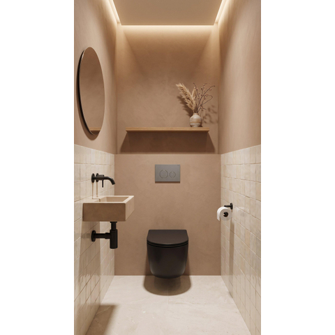QeramiQ Dely Swirl Toiletset - inbouwreservoir Qeramiq Flush - slim zitting - metaal RVS bedieningsplaat - ronde knoppen - mat zwart SW1578313