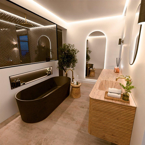 Mondiaz CIRO-DLUX Meuble de salle de bains - 190x45x50cm - Plan vasque solid surface Arena - 1 bassin à droite - sans trous de robinetterie - 4 tiroirs - Chêne SW1531407