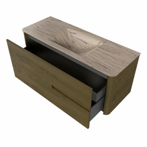 Mondiaz CIRO-DLUX Badkamermeubelset - 120x45x50cm - Solid surface wastafel Arena - 1 wasbak Midden - 1 kraangat - 2 lades - Dusk SW1533109