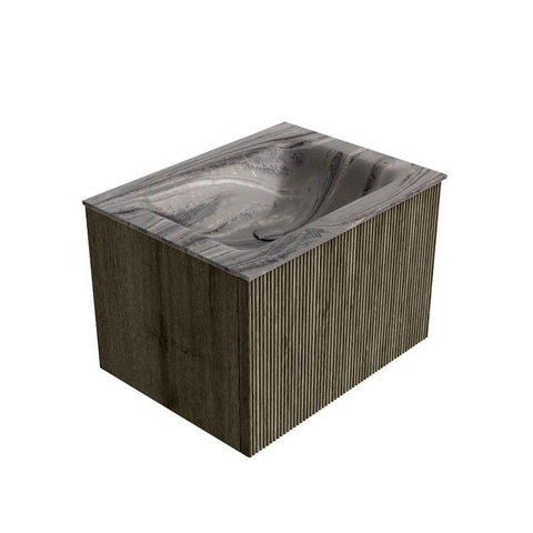 MONDIAZ KURVE-DLUX 60cm badmeubel kleur Shadow met 1 lade en 0 deuren. Wastafel CLOUD Midden zonder kraangat Sombra. SW1433726