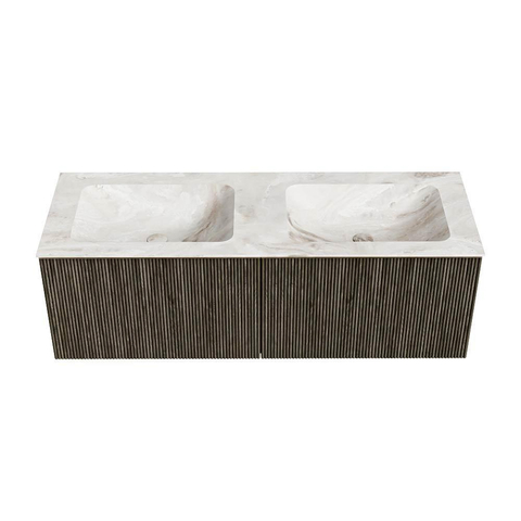 Mondiaz KURVE-DLUX Ensemble de meuble de salle de bains - 130x46x40cm - 2 tiroirs - vasque solid surface - double - sans trou de robinet - Shadow SW1414377