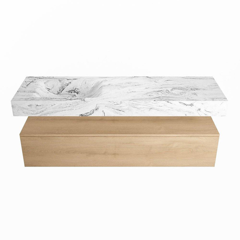 Mondiaz ALAN-DLUX Ensemble de meuble - 150cm - meuble Washed Oak mat - 1 tiroir - Lavabo Cloud Glace suspendu - vasque Gauche - 1 trou de robinet SW808914
