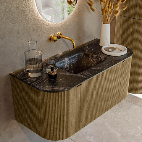 Mondiaz KURVE-DLUX Badkamermeubelset - 100x46x40cm - 1 lade - 2 deuren - wastafel solid surface - midden - zonder kraangat - Dusk SW1415226