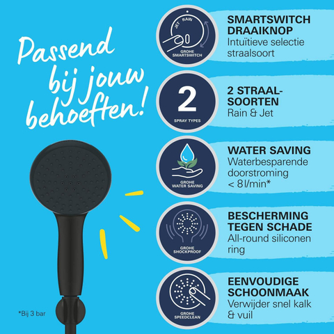 Grohe Vitalio Start QuickFix Handdoucheset - diameter 11cm - 2 straalsoorten - 7.4l/min - met houder - met slang - 175cm - matte black (mat zwart) SW1126724