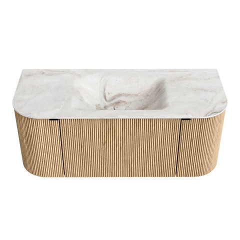 MONDIAZ KURVE-DLUX Meuble de salle de bains 110cm avec module 25 Len R couleur Oak avec 1 tiroir et 2 portes. Lavabo CLOUD central sans trou de robinet couleur Frappe. SW1137304