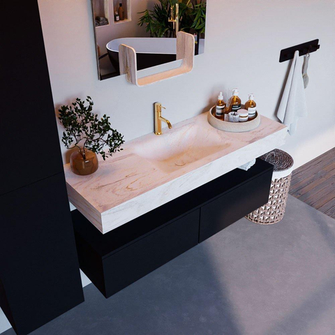 Mondiaz ALAN-DLUX Ensemble de meuble - 130cm - meuble Urban mat - 2 tiroirs - Lavabo Cloud Ostra suspendu - vasque Centre - 1 trou de robinet SW807392