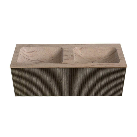 MONDIAZ KURVE-DLUX Meuble de salle de bains 120cm couleur Shadow avec 1 tiroir et 0 porte. Lavabo LEAF Double 2 trous de robinet Saba. SW1433274