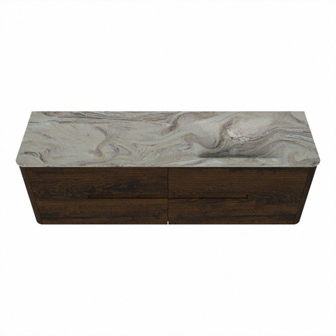 Mondiaz CIRO-DLUX Badkamermeubelset - 160x45x50cm - Solid surface wastafel Glace - 1 wasbak Rechts - zonder kraangaten - 4 lades - Walnut SW1530284