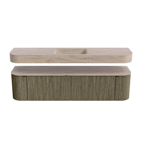 MONDIAZ THOR-DLUX 180cm meuble de salle de bains arrondi gauche + droite couleur Shadow avec 2 tiroirs et 2 portes. Vasque suspendue CLOUD Milieu 1 trou de robinet couleur Saba. SW1466249