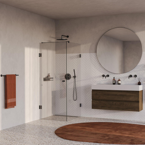 BRAUER Void Carving Cabine de douche - 80x100x200cm - porte battante - revêtement verre - réversible - verre clair - PVD gunmetal brossé SW1418102
