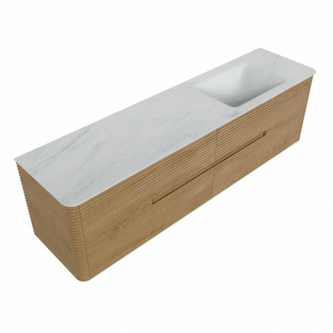 Mondiaz CIRO-DLUX Badkamermeubelset - 180x45x50cm - Solid surface wastafel Opalo - 1 wasbak Rechts - zonder kraangaten - 4 lades - Oak SW1531061