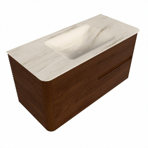 Mondiaz CIRO-DLUX Badkamermeubelset - 100x45x50cm - Solid surface wastafel Meli - 1 wasbak Midden - 1 kraangat - 2 lades - Ruby SW1531756