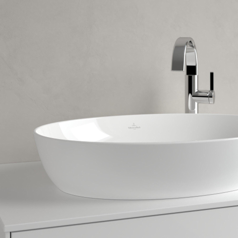 Villeroy & Boch Artis opzetwastafel ovaal - 61x41x12.5cm CeramicPlus - zonder kraangat - zonder overloop - Stone White (mat wit) SW209529