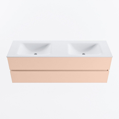 MONDIAZ VICA Ensemble meuble de salle de bains - 150cm - meuble bas rosee - 2 tiroirs - lavabo cloud double - sans trous de robinet - version haute 60cm - talc SW1083526
