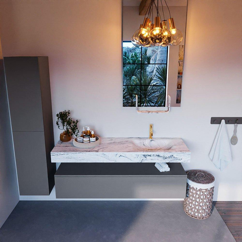 Mondiaz ALAN-DLUX Ensemble de meuble - 150cm - meuble Plata mat - 1 tiroir - Lavabo Cloud Glace suspendu - vasque Droite - 1 trou de robinet SW806082