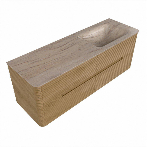 Mondiaz CIRO-DLUX Badkamermeubelset - 140x45x50cm - Solid surface wastafel Saba - 1 wasbak Rechts - 1 kraangat - 4 lades - Oak SW1531198