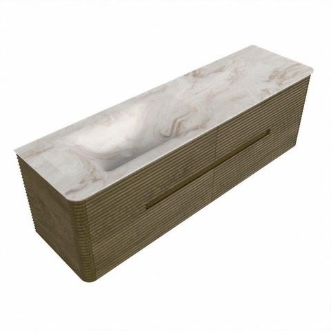Mondiaz CIRO-DLUX Ensemble de meubles de salle de bains - 160x45x50cm - lavabo solid surface Frappe - 1 vasque à gauche - sans trous de robinet - 4 tiroirs - Dusk SW1533811