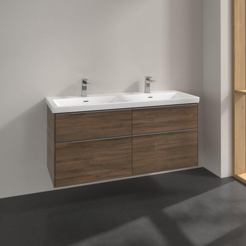 Villeroy & Boch Subway 3.0 wastafelonderbouwkast - met 4 laden - met grepen aluminium glanzend - 127.2x57.6x47. - Arizona Oak (hout) SW641572