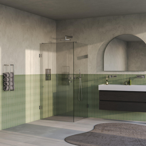 BRAUER Void Carving Cabine de douche - 100x100x200cm - porte battante - revêtement verre - réversible - verre clair - Acier inoxydable brossé PVD SW1418086