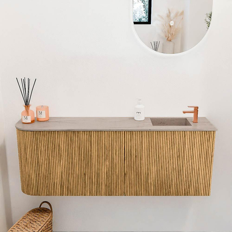 Mondiaz JOYA-DLUX Meuble de toilette - arrondi gauche couleur Chêne - Vasque FAYE position Droite 1 trou de robinet couleur Saba SW1424231