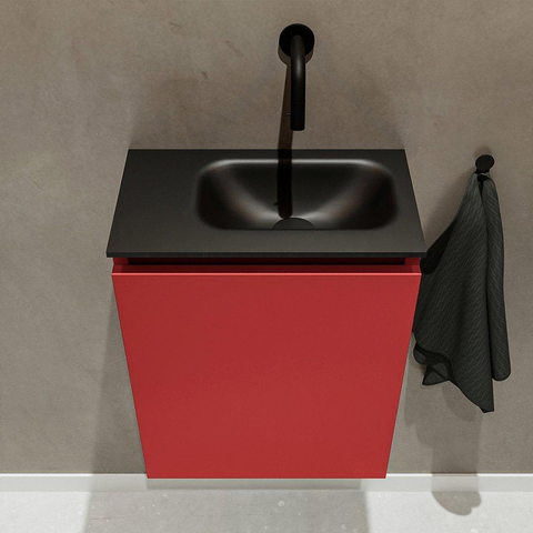 MONDIAZ TURE Toiletmeubel 40x23x50cm met 0 kraangaten 1 deuren fire mat Wastafel Eden rechts Solid Surface Zwart SW475381