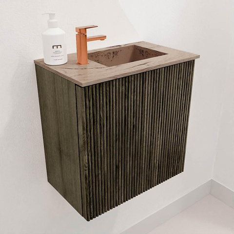 Mondiaz JOYA-DLUX 40cm toiletmeubel - kleur Shadow - Wastafel FAYE positie Rechts 1 kraangat kleur Arena. SW1424781