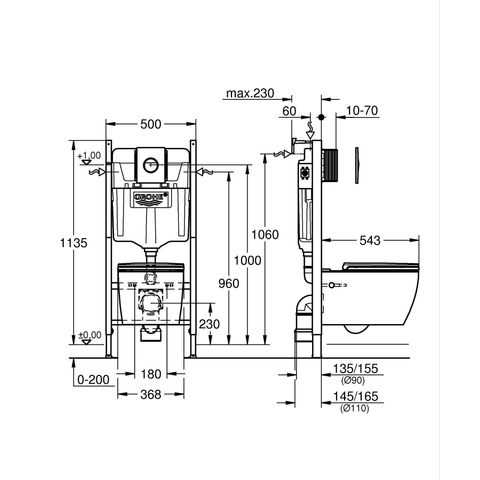 GROHE Solido Start Round toiletset diepspoel - rimless - GROHE Solido inbouwreservoir - softclose toiletzitting - bedieningsplaat chroom SW1244472