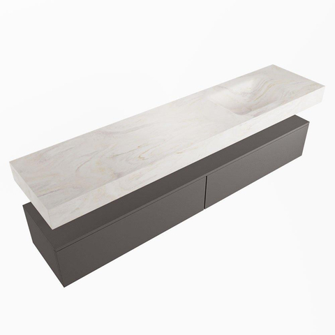 Mondiaz ALAN-DLUX Ensemble de meuble - 200cm - meuble Dark grey mat - 2 tiroirs - Lavabo Cloud Ostra suspendu - vasque Droite - 1 trou de robinet SW807305