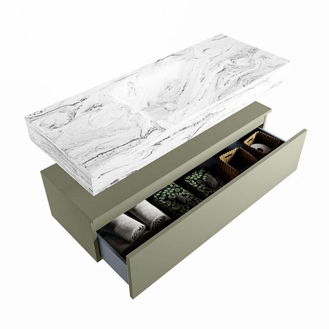MONDIAZ ALAN - DLUX Badkamermeubelset - 120cm - onderkast - Army - 1 lade - vrijhangende wastafel - wasbak midden - 0 kraangaten - Glace SW806107