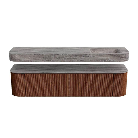 MONDIAZ THOR-DLUX 190cm meuble de salle de bains arrondi gauche + droite couleur Ruby avec 2 tiroirs et 2 portes. Vasque suspendue CLOUD Droite sans trou de robinet couleur Oza. SW1466808