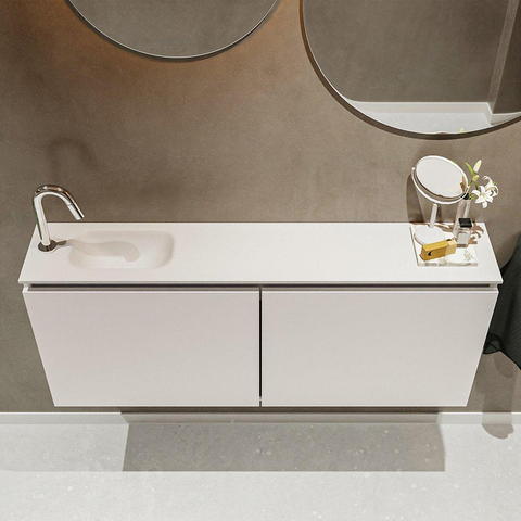 MONDIAZ TURE Toiletmeubel 120x23x50cm met 1 kraangaten 2 deuren linen mat Wastafel Eden links Solid Surface Wit SW475087