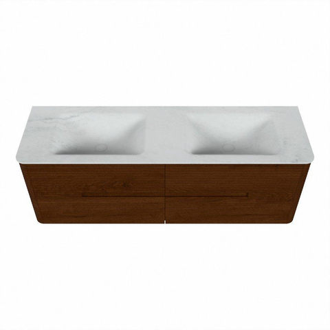 Mondiaz CIRO-DLUX Badkamermeubelset - 150x45x50cm - Solid surface wastafel Opalo - 2 wasbak Dubbel - 2 kraangaten - 4 lades - Ruby SW1531510