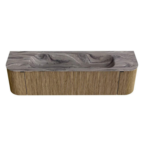 MONDIAZ KURVE-DLUX Meuble de salle de bains 170cm arrondi Gauche + Droite couleur Dusk avec 1 tiroir et 2 portes. Lavabo BIG LARGE Central sans trou de robinet Sombra. SW1433873
