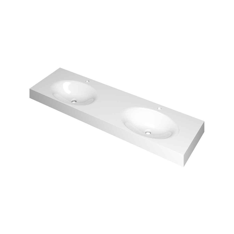 INK Smooth wastafel - 160x45x9cm - 2 wasbakken - 2 kraangaten - polystone wit glans OUTLETSTORE STORE44011