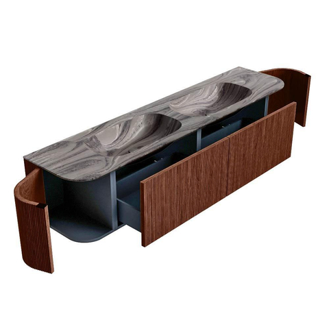 MONDIAZ KURVE-DLUX 190cm badmeubel ronding Links + Rechts kleur Ruby met 2 lades en 2 deuren. Wastafel STOR SMALL Dubbel zonder kraangat Sombra. SW1433997