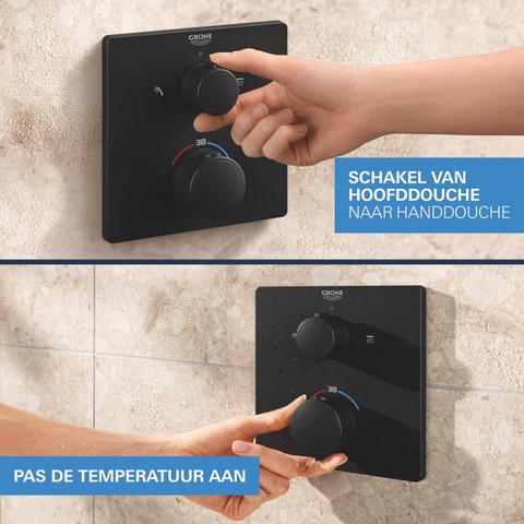 Grohe Precision Showerset - compleet - handdouche diameter 11cm - 2 straalsoorten - hoofddouche 25x25cm - inbouw douchekraan thermostatisch - vierkant - met omstel - matte black (mat zwart) SW1126884