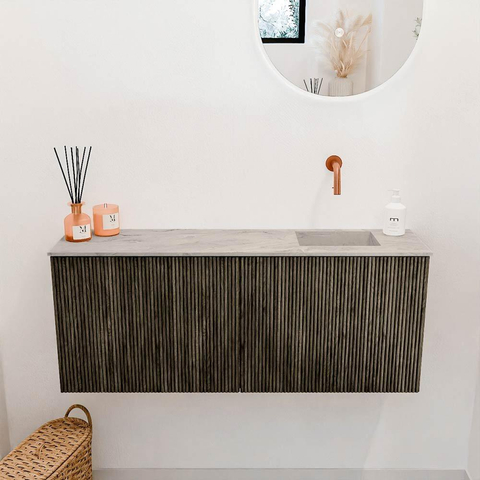 Mondiaz JOYA-DLUX 100cm meuble de toilette - couleur Shadow - Vasque FAYE position Droite Sans trou de robinet couleur Glace. SW1422791