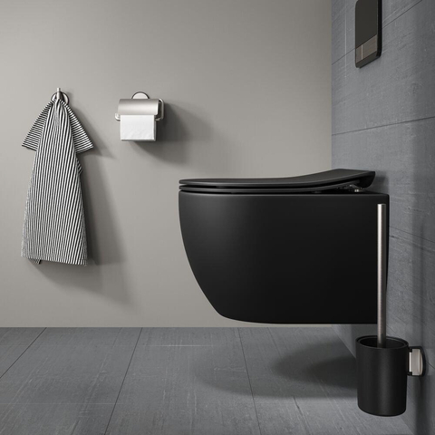 Tiger Tune Porte-rouleau de papier toilette - avec clapet - auto-adhésif - inox brossé/noir SW296123
