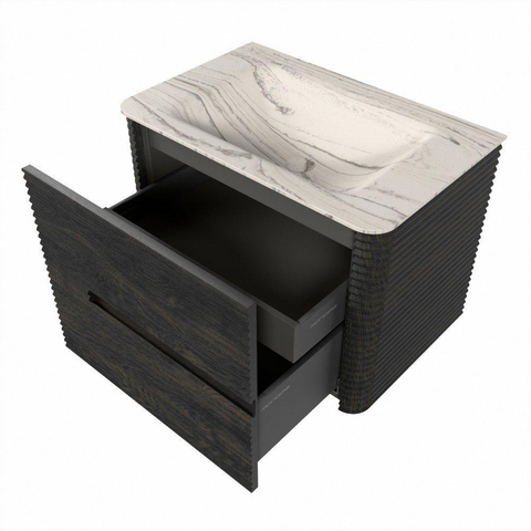 Mondiaz CIRO-DLUX Badkamermeubelset - 70x45x50cm - Solid surface wastafel Nata - 1 wasbak Midden - 1 kraangat - 2 lades - Shadow SW1532555