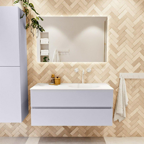 Mondiaz VICA Ensemble de meuble de salle de bains - 110cm - cale - 2 tiroirs - Lavabo MOON - droit - 1 trou de robinet - couleur talc - version XL 60cm de haut SW1189238