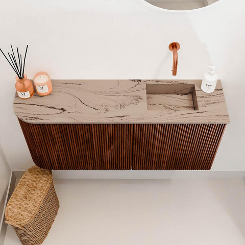 Mondiaz JOYA-DLUX 91.6cm toiletmeubel - ronding links kleur Ruby - Wastafel FAYE positie Rechts Zonder kraangat kleur Arena. SW1425308