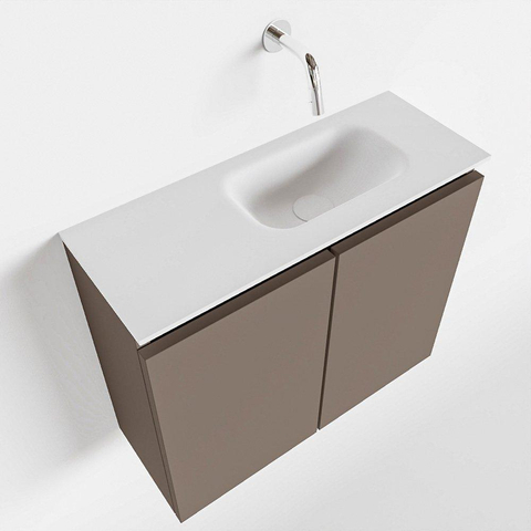 MONDIAZ TURE Toiletmeubel 60x23x50cm met 0 kraangaten 2 deuren smoke mat Wastafel Eden rechts Solid Surface Wit SW474957