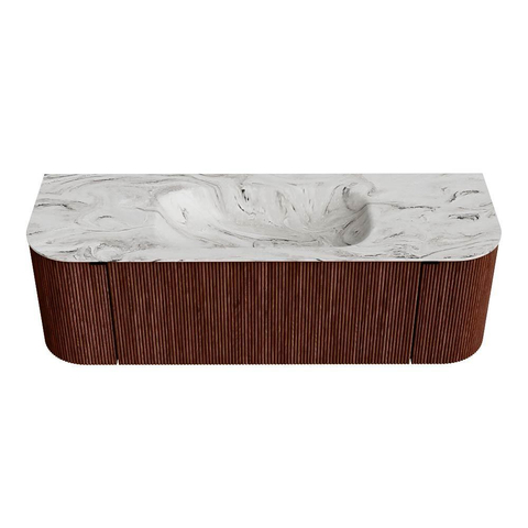 Mondiaz KURVE-DLUX Ensemble de meuble de salle de bains - 140x46x40cm - 1 tiroir - 2 portes - vasque solid surface - central - 1 trou de robinet - Ruby SW1415810