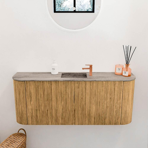 Mondiaz JOYA-DLUX 103.2cm meuble de toilette - arrondis gauche et droite couleur Chêne - Vasque FAYE position Milieu 1 trou de robinet couleur Oza SW1424147