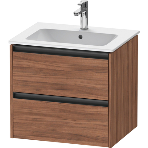 Duravit Ketho.2 Wastafelonderbouwkast - met 2 laden - 61x48x55cm - met grepen antraciet - noten mat SW773101